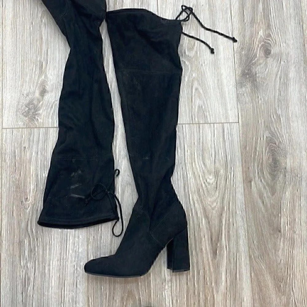 Unisa tall black block heel lace back over the knee boots  size 8 flawed